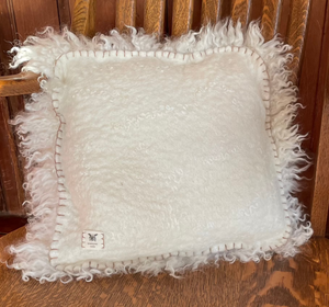 White Sheepskin Cushion with White Felt